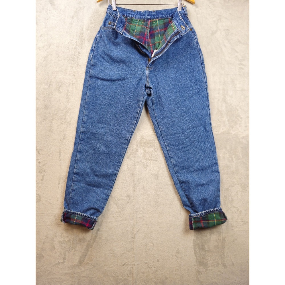 Vintage LL Bean Jeans Women 28x30 Flannel Lined Plaid Distressed Denim High Rise